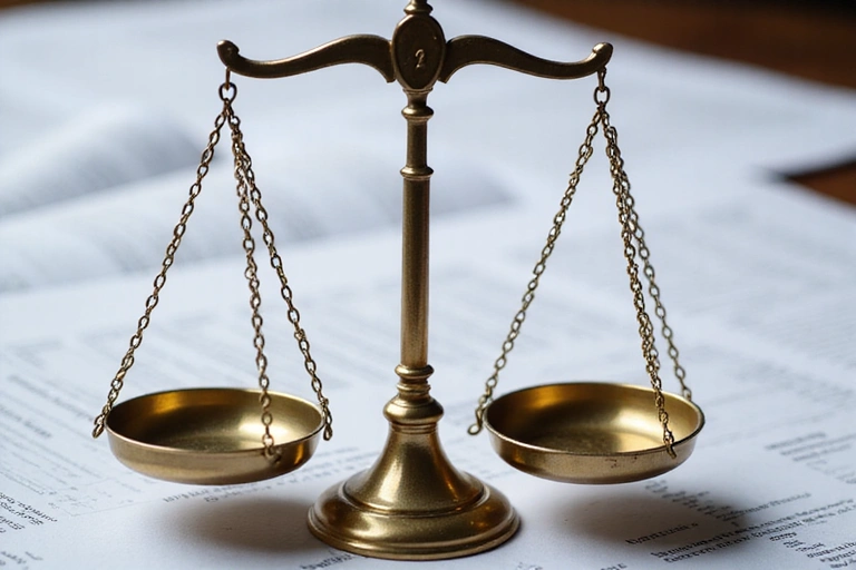 A legal scale balancing two items, symbolizing justice and limitation of liability.